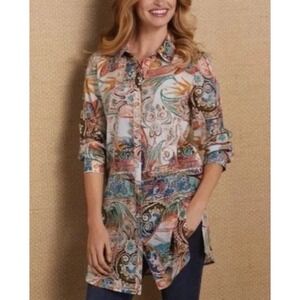Soft Surroundings Kira Paisley Women's Medium Button‎ Down Tunic Top Multicolor